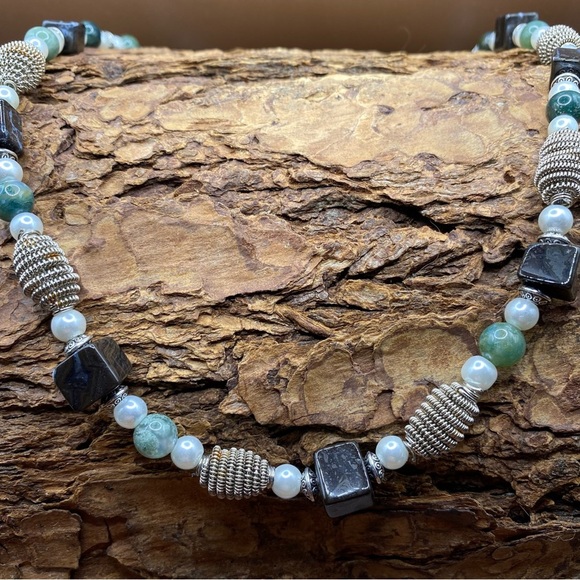 Beaded Necklace with Chunks of Onyx - Picture 1 of 6